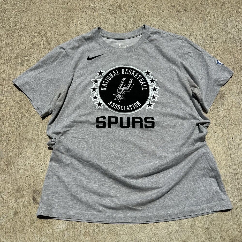NIKE San Antonio Spurs Logo T-Shirt sz Large Gray Black Basketball